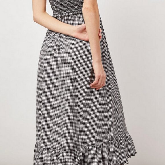 NWT •RAILS• Rumi Smocked Square Neck Midi Dress in Black Mini Gingham Size S - Picture 2 of 5